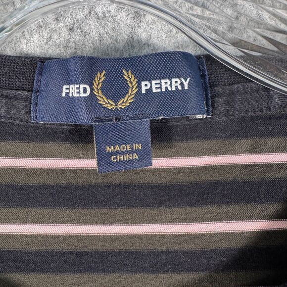 Fred Perry Shirt Mens Size Large Green Pink Short Sleeve Striped T shirt - Picture 2 of 10